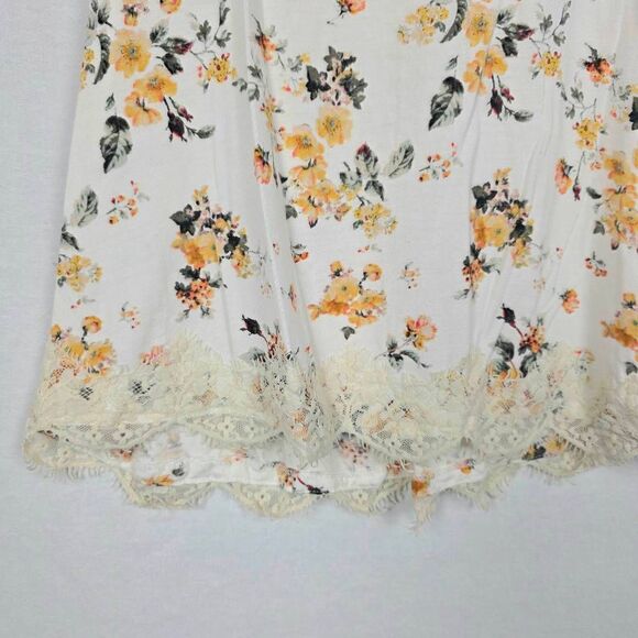 Rewind S Floral Lace Hem Tank Top Ivory Yellow Flowers - Picture 2 of 7